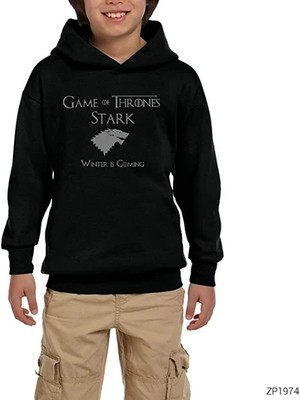 Z zepplin Game Of Thrones Stark Siyah Çocuk Kapşonlu Sweatshirt