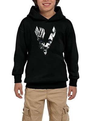 Z zepplin Vikings Logo Ragnar Siyah Çocuk Kapşonlu Sweatshirt