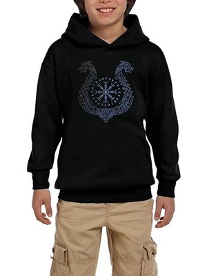 Z zepplin Vikings Aegishjalmur Helm Of Terror Siyah Çocuk Kapşonlu Sweatshirt