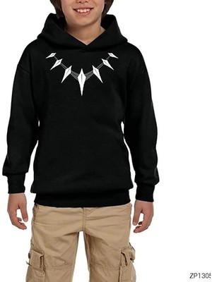 Z zepplin Black Panther Necklace Siyah Çocuk Kapşonlu Sweatshirt