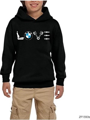 Z zepplin Bmw Love Siyah Çocuk Kapşonlu Sweatshirt