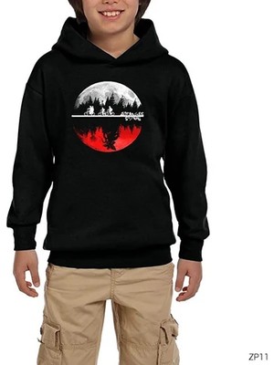 Z zepplin Stranger Things Moon Siyah Çocuk Kapşonlu Sweatshirt