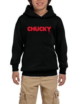 Z zepplin Chucky Logo Siyah Çocuk Kapşonlu Sweatshirt