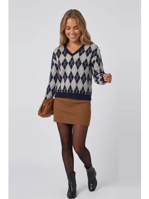 Fashion Friends Baklava Desenli Lacivert Kadın Kazak 26K0074K1