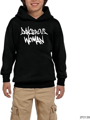 Z zepplin Ariana Grande Dangerous Woman Siyah Çocuk Kapşonlu Sweatshirt