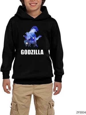 Z zepplin Godzilla In City Siyah Çocuk Kapşonlu Sweatshirt