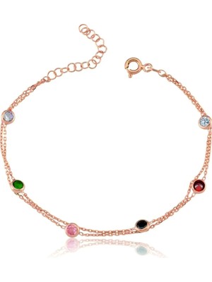 Mavili Gümüş Renkli Tutkular Ikili 925 Ayar Gümüş Doğal Taşlı Kadın Bileklik - Rose Gold