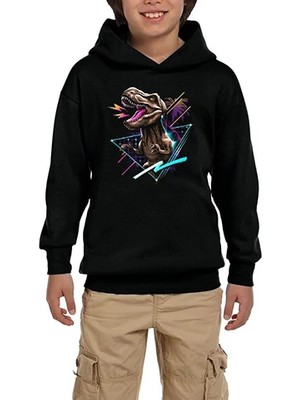 Z zepplin Angry Trex Siyah Çocuk Kapşonlu Sweatshirt