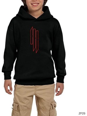 Z zepplin Skrillex Outline Siyah Çocuk Kapşonlu Sweatshirt