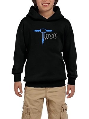 Z zepplin Thor Stormbreaker Siyah Çocuk Kapşonlu Sweatshirt