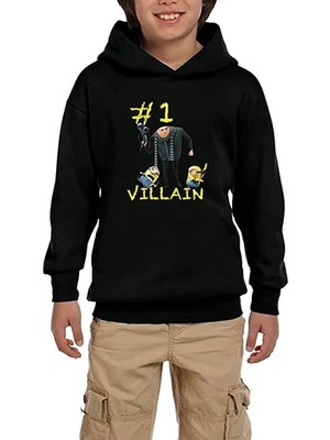 Z zepplin Minions And Gru Villain Siyah Çocuk Kapşonlu Sweatshirt