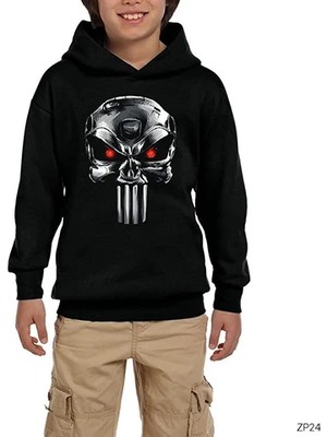 Z zepplin Terminator Punisher Siyah Çocuk Kapşonlu Sweatshirt