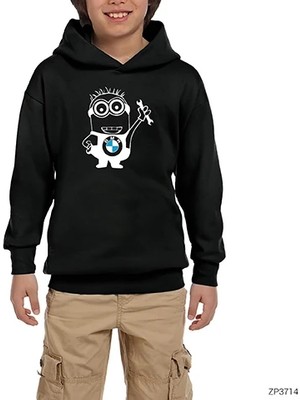 Z zepplin Bmw Minion Siyah Çocuk Kapşonlu Sweatshirt