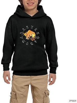 Z zepplin Boğa Burcu Modern Siyah Çocuk Kapşonlu Sweatshirt