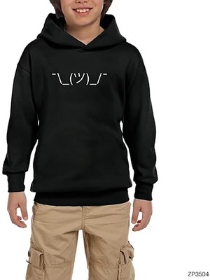 Z zepplin Shrug Emoji Siyah Çocuk Kapşonlu Sweatshirt