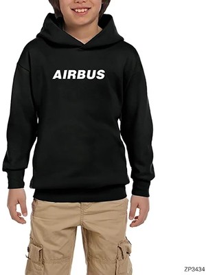 Z zepplin Airbus Siyah Çocuk Kapşonlu Sweatshirt