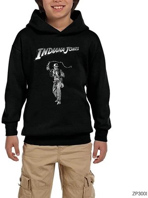 Z zepplin Indiana Jones Bw Siyah Çocuk Kapşonlu Sweatshirt