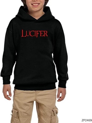 Z zepplin Lucifer Red Text Siyah Çocuk Kapşonlu Sweatshirt