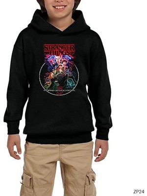 Z zepplin Stranger Things Season 3 Siyah Çocuk Kapşonlu Sweatshirt