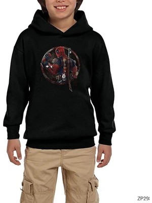 Z zepplin Deadpool Distorted Siyah Çocuk Kapşonlu Sweatshirt