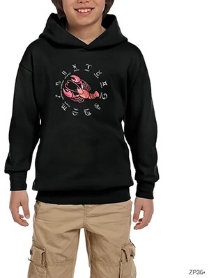 Z zepplin Yengeç Burcu Modern Siyah Çocuk Kapşonlu Sweatshirt