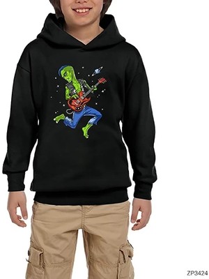 Z zepplin Alien Guitar Siyah Çocuk Kapşonlu Sweatshirt