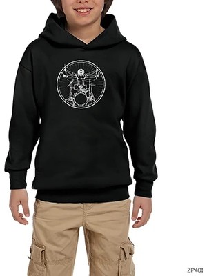 Z zepplin Davinci Davul Siyah Çocuk Kapşonlu Sweatshirt