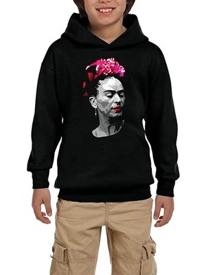 Z zepplin Frida Kahlo Portre 6 Siyah Çocuk Kapşonlu Sweatshirt