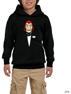 Z zepplin La Casa De Papel Suite Siyah Çocuk Kapşonlu Sweatshirt