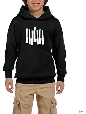 Z zepplin Piano Tuşları Siyah Çocuk Kapşonlu Sweatshirt