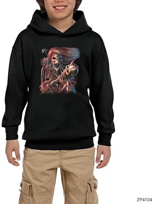Z zepplin Skull Rock Siyah Çocuk Kapşonlu Sweatshirt