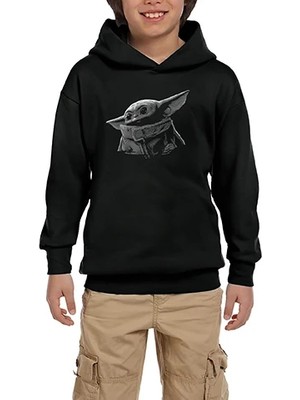 Z zepplin Yoda Bw Siyah Çocuk Kapşonlu Sweatshirt