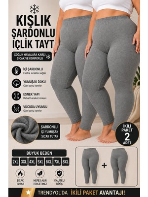 Medament 2’li Paket Gri Kışlık Şardonlu Içlik Tayt – Büyük Beden 2xl-8xl