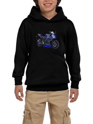 Z zepplin Yamaha R25 And Text Siyah Çocuk Kapşonlu Sweatshirt