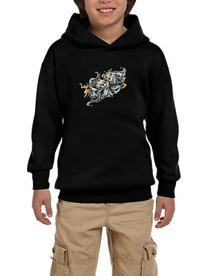 Z zepplin Two Gray Dices Cartoon Siyah Çocuk Kapşonlu Sweatshirt