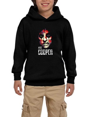 Z zepplin Alice Cooper Silüet Siyah Çocuk Kapşonlu Sweatshirt