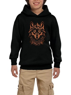 Z zepplin Bakır Dağ Bozkurdu Siyah Çocuk Kapşonlu Sweatshirt