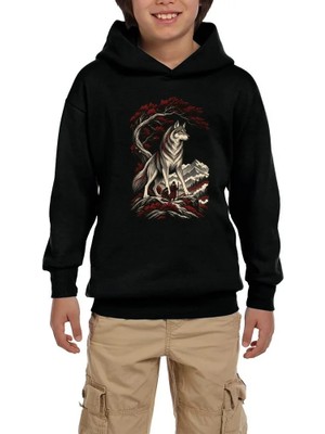 Z zepplin Koruyucu Bozkurt Siyah Çocuk Kapşonlu Sweatshirt