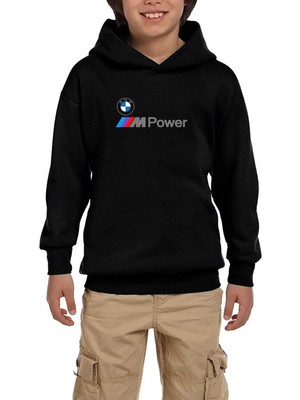 Z zepplin Bmw Logo M Power Yazı Siyah Çocuk Kapşonlu Sweatshirt