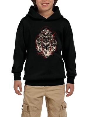 Z zepplin Bozkurt Öncü Sürü Siyah Çocuk Kapşonlu Sweatshirt