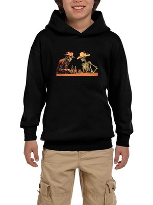 Z zepplin Skelton Cowboy Bar Siyah Çocuk Kapşonlu Sweatshirt