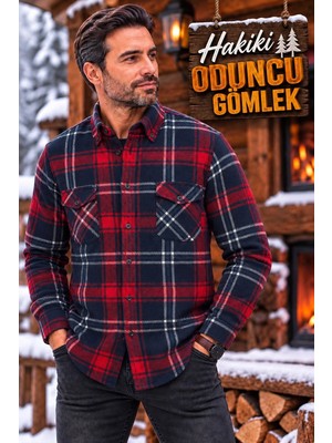 Eren Style Kışlık Pamuklu Kapaklı Cepli Düğmeli Yaka Hakiki Oduncu Gömlek (Regular Kalıp)