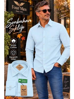 Eren Style Organik Pamuklu Uzun Kollu Tek Cepli Klasik  Koton Gömlek( Regular Kalıp)