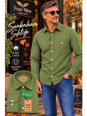 Eren Style Organik Pamuklu Uzun Kollu Tek Cepli Klasik  Koton Gömlek( Regular Kalıp)