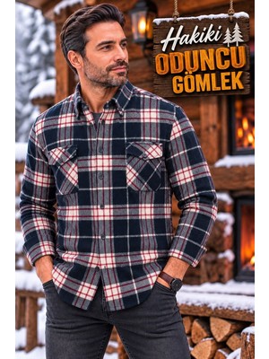 Eren Style Kışlık Pamuklu Kapaklı Cepli Düğmeli Yaka Hakiki Oduncu Gömlek (Regular Kalıp)