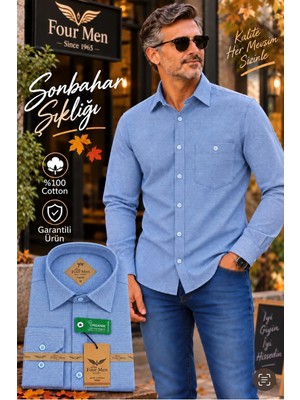 Eren Style Organik Pamuklu Uzun Kollu Tek Cepli Klasik  Koton Gömlek( Regular Kalıp)