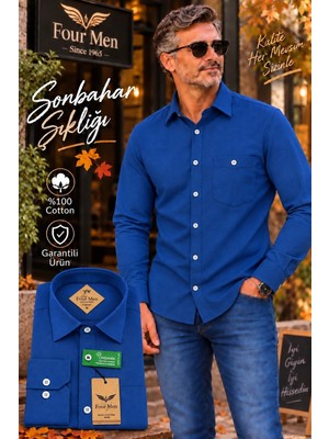 Eren Style Organik Pamuklu Uzun Kollu Tek Cepli Klasik  Koton Gömlek( Regular Kalıp)
