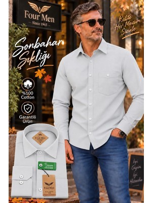 Eren Style Organik Pamuklu Uzun Kollu Tek Cepli Klasik  Koton Gömlek( Regular Kalıp)