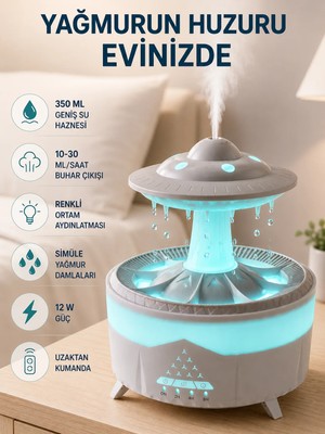 Toyigoo Dekoratif Ufo Hava Nemlendirici Simüle Yağmur Damlalı Renkli Gece Işıklı 350 ml