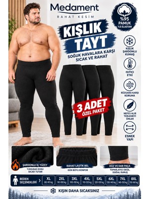 Medament Erkek Kışlık Büyük Beden Tayt 3'lü Paket %95 Pamuk Şardonlu Sıcak Tutan Rahat Kesim